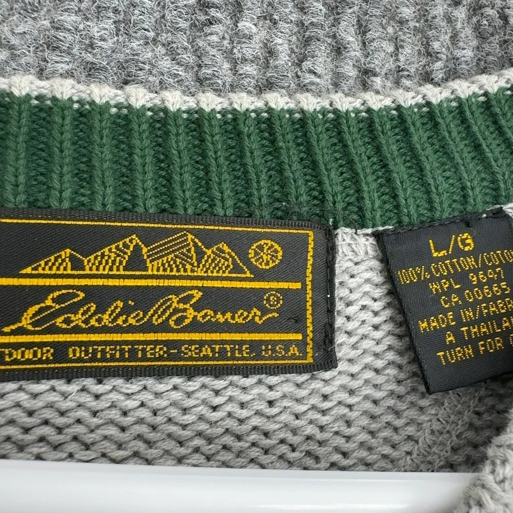 Vintage Eddie Bauer Sweater Mens L Grey Cotton Ribbed Crewneck Gorpcore Outdoor - Picture 6 of 10